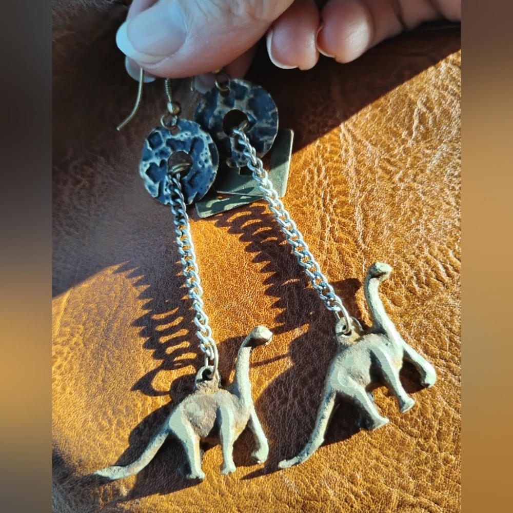 Dinosaur Figures Dangle Earrings Length Approx 3' Mix Media